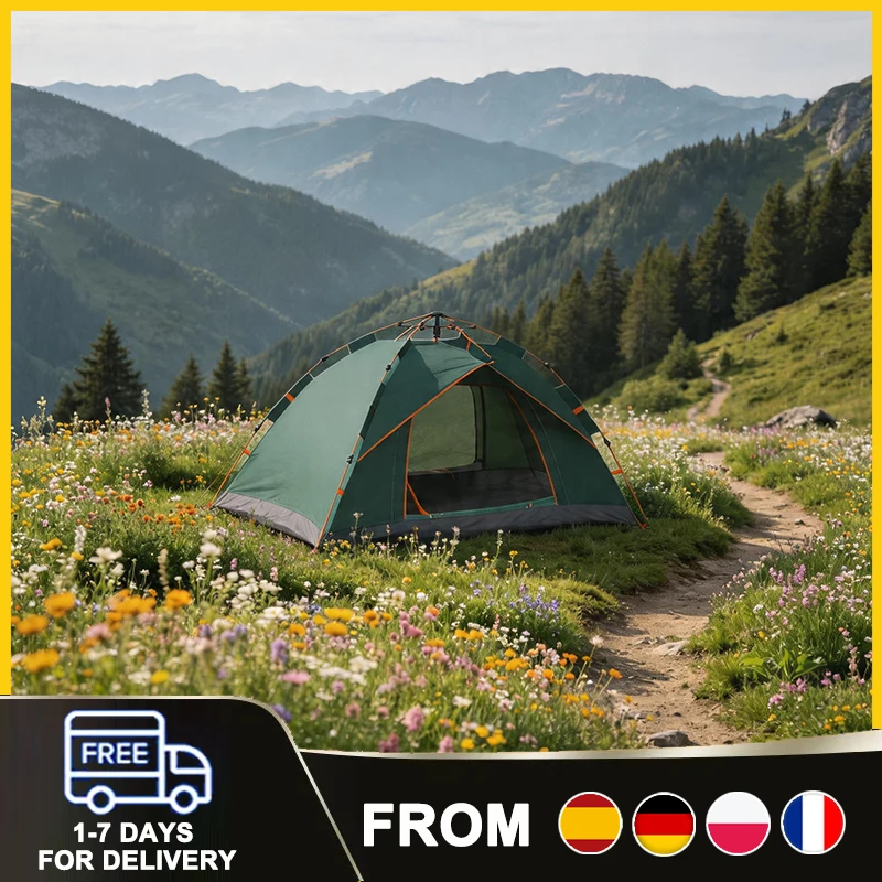 Tente de camping pour 2 personnes, tente de randonnée légère à ouverture automatique avec système hydraulique pour les aventures en famille