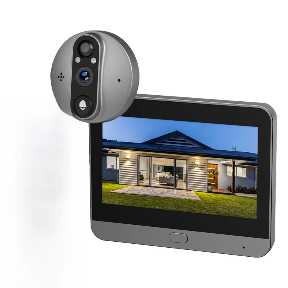 Talk bidirectionnel intelligent 3MP WiFi batterie sonnette de porte magique oeil de chat judas caméra PIR FHD visionneuse numérique sonnette 4.3 pouces moniteur