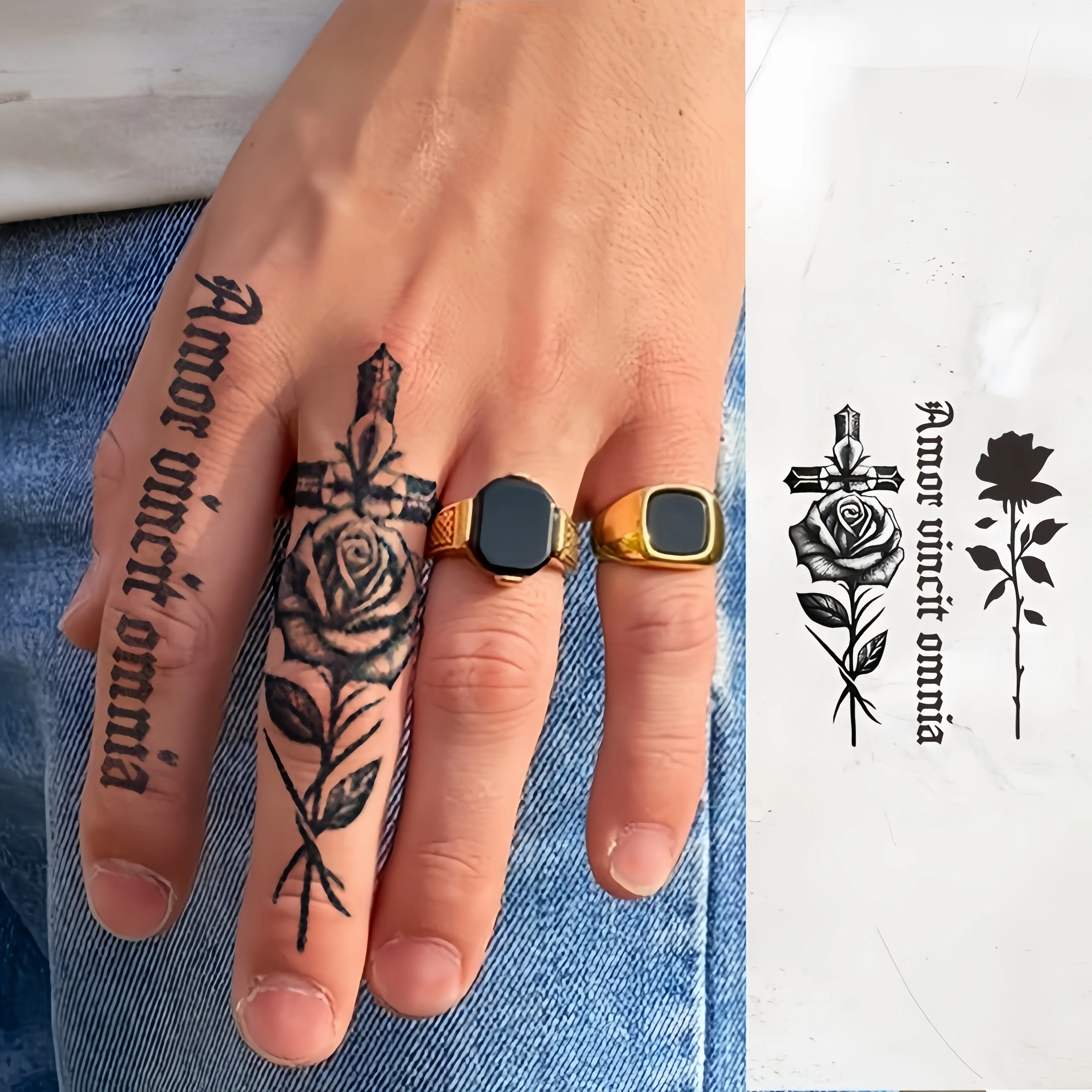 

4pcs Waterproof Design Semi-permanent Tattoos, Hands, Temporary Tattoos, Valentine's tattoo, Rose of the cross, Waterproof Reali