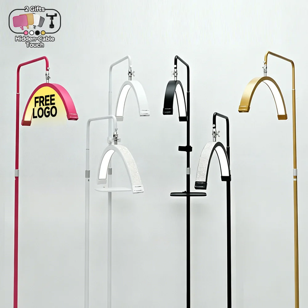 Gewölbtes 23-Zoll-45-W-freies Logo LED-Wimpern licht Salon Halbmond-Design einstellbare Helligkeit LED-Rin glicht für bequeme Au