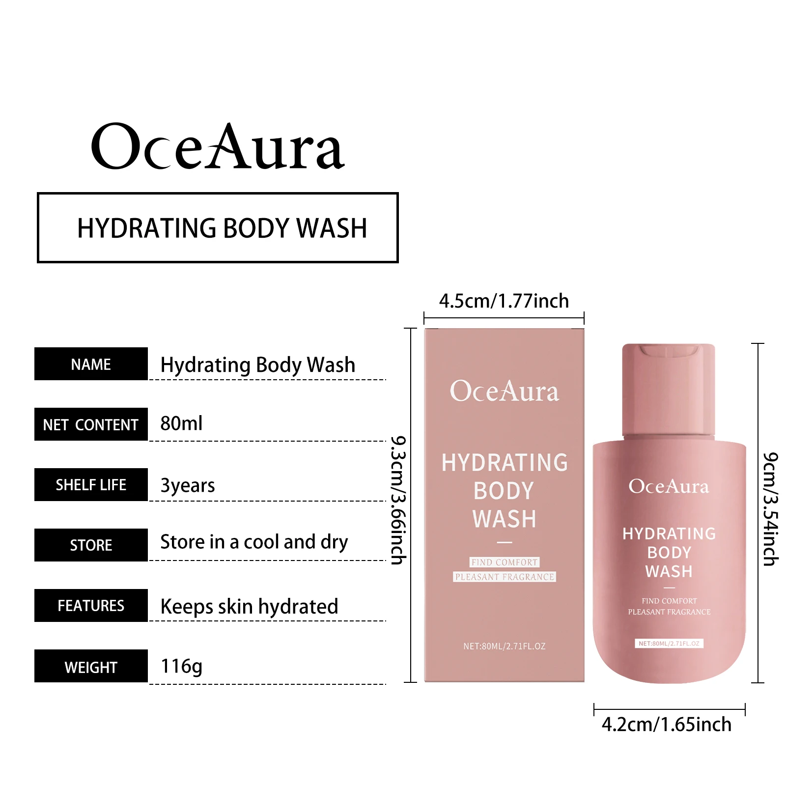 Oceaura-loción de baño corporal calmante, 80ml, fragancia fresca duradera, hidratante, exfoliante, lavado corporal, Control de aceite, loción de suciedad limpia