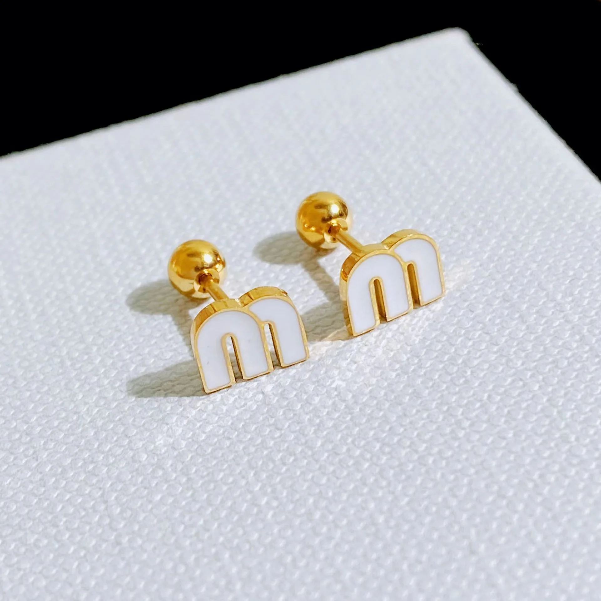 IFYOUOO Stainless Steel Letter M Stud Earrings for Women Fashion Jewelry Delicate Cute Tiny Earrings Gift image 6