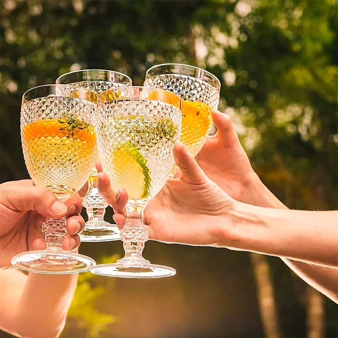 Set of 6 Cups Glass Glass Cup (Blue Diamond, Golden Diamond, Smoked Diamond, Transparent Diamond, Golden Pineapple)