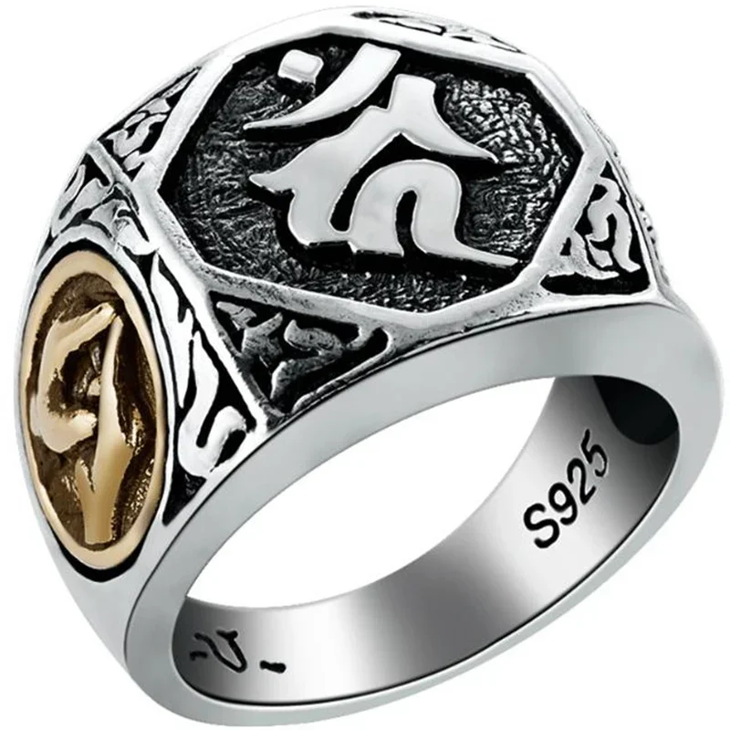 Bague en argent Sterling 925 pour hommes, bijoux ethnique, épée sanskrit, Totem, accessoires de doigt, Bijou à main réglable