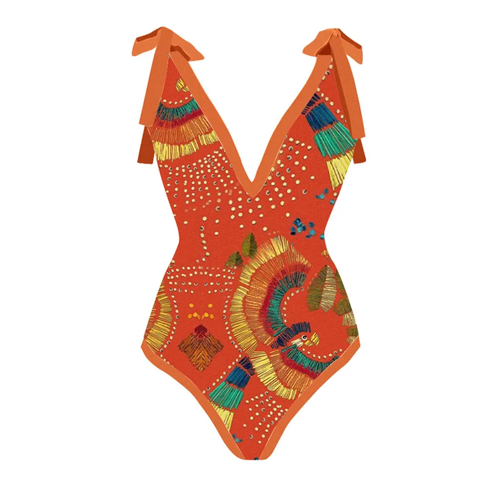 Bowknot Tie-shoulder Printed One Piece Swimsuit and Cover Up White Boho Printed Swim 2022 Luxury Shorts Bourkini Monokini Sexy