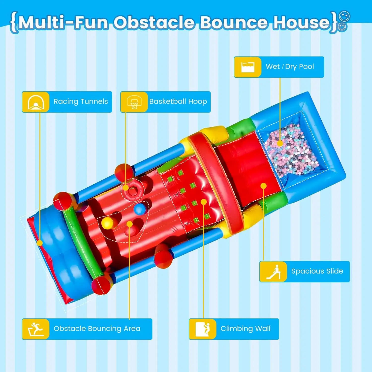 6 In1 Large 25ft Bounce House PVC commerciale gonfiabile percorso ad ostacoli casa di rimbalzo per bambini adulti con piscina bagnata e asciutta