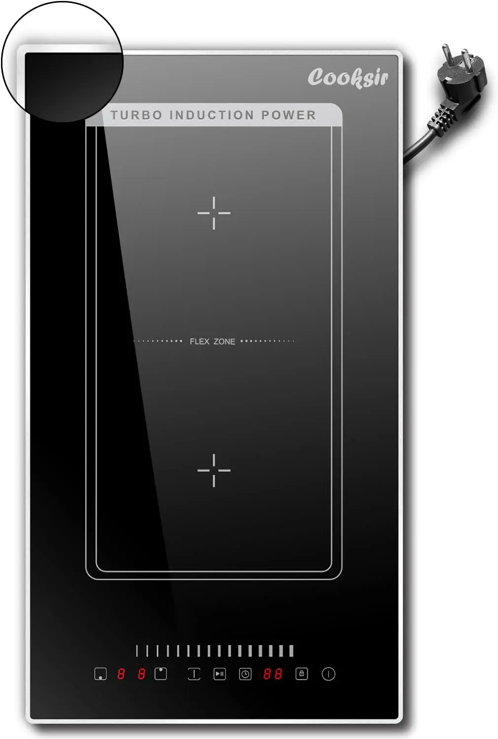 Piano cottura a induzione 2 piastre con tappo, piano cottura con telaio autosufficiente, piano cottura a induzione da incasso 29 cm, 3500 Watt, zona combinata flessibile