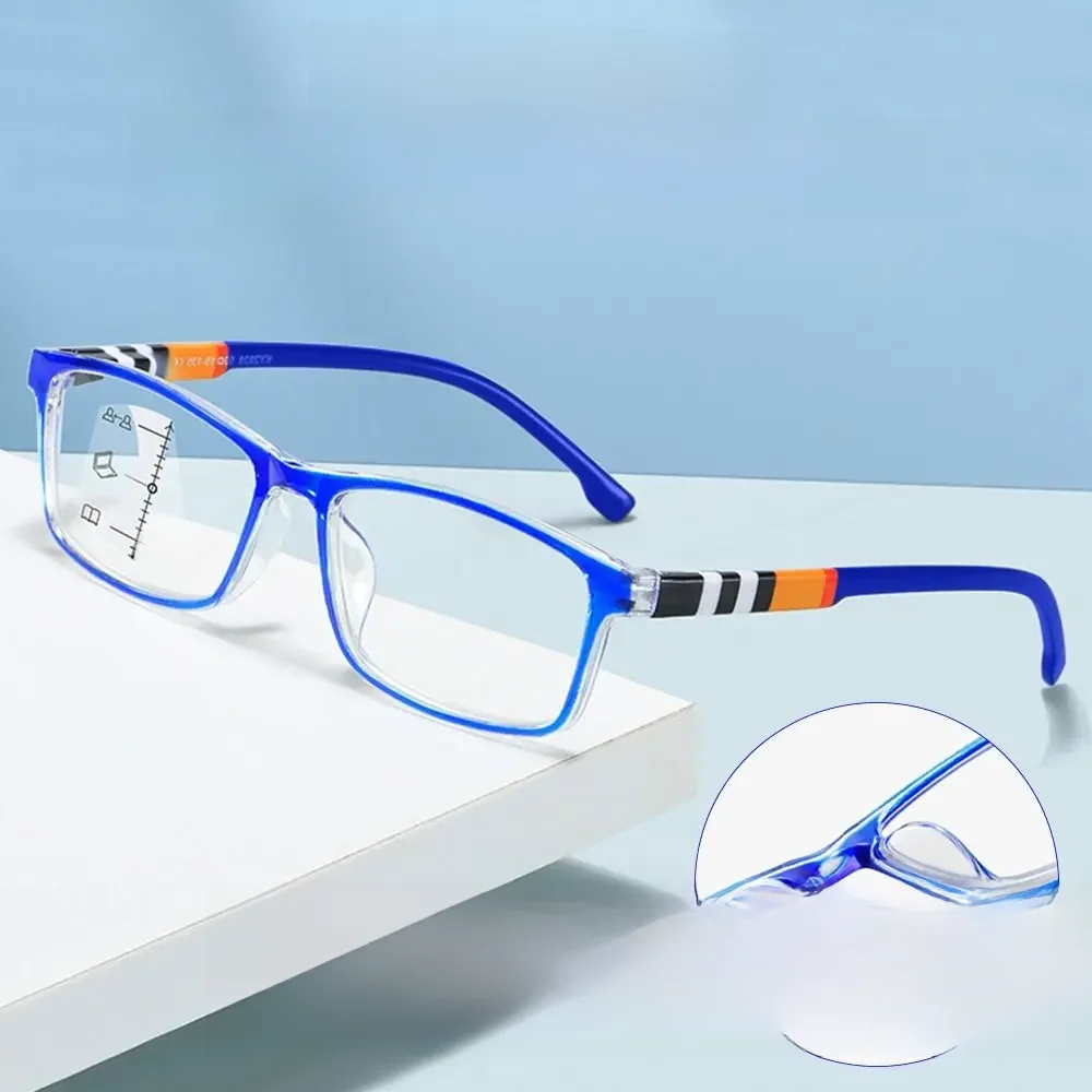 Lunettes de lecture anti-lumière bleue multifocales, lunettes progressives, blocage des rayons bleus de près et de loin, lunettes carrées, protection des yeux, ultralégères