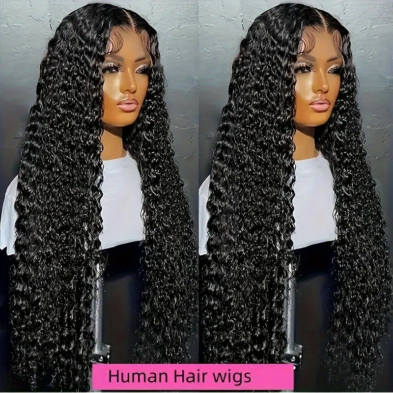 

180 Density Loose Human Hair wigs 40 inch 13x6 Natural Black Brazilian Curly Loose Deep Wave 13x4 HD Lace Frontal Wig For Women