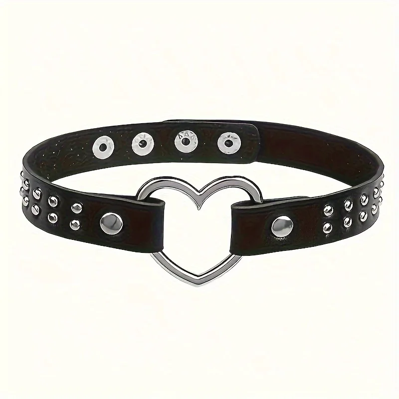 Y2K Punk Gothic Heart Stud PU Leather Choker Necklace for Women - Sexy No Plating Daily Wear Jewelry