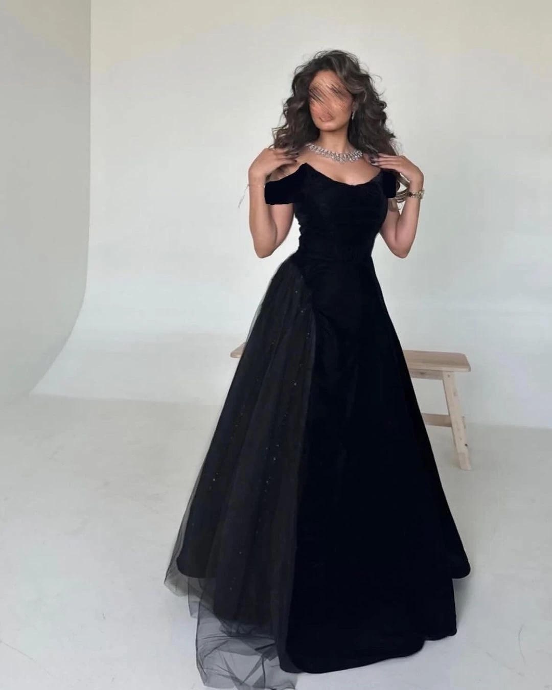 Msikoods Black Elastic Satin Evening Dress With Glitter Tulle Draped Prom Gowns Prom Dress 2024 Saudi Arabric A Line Party Dress