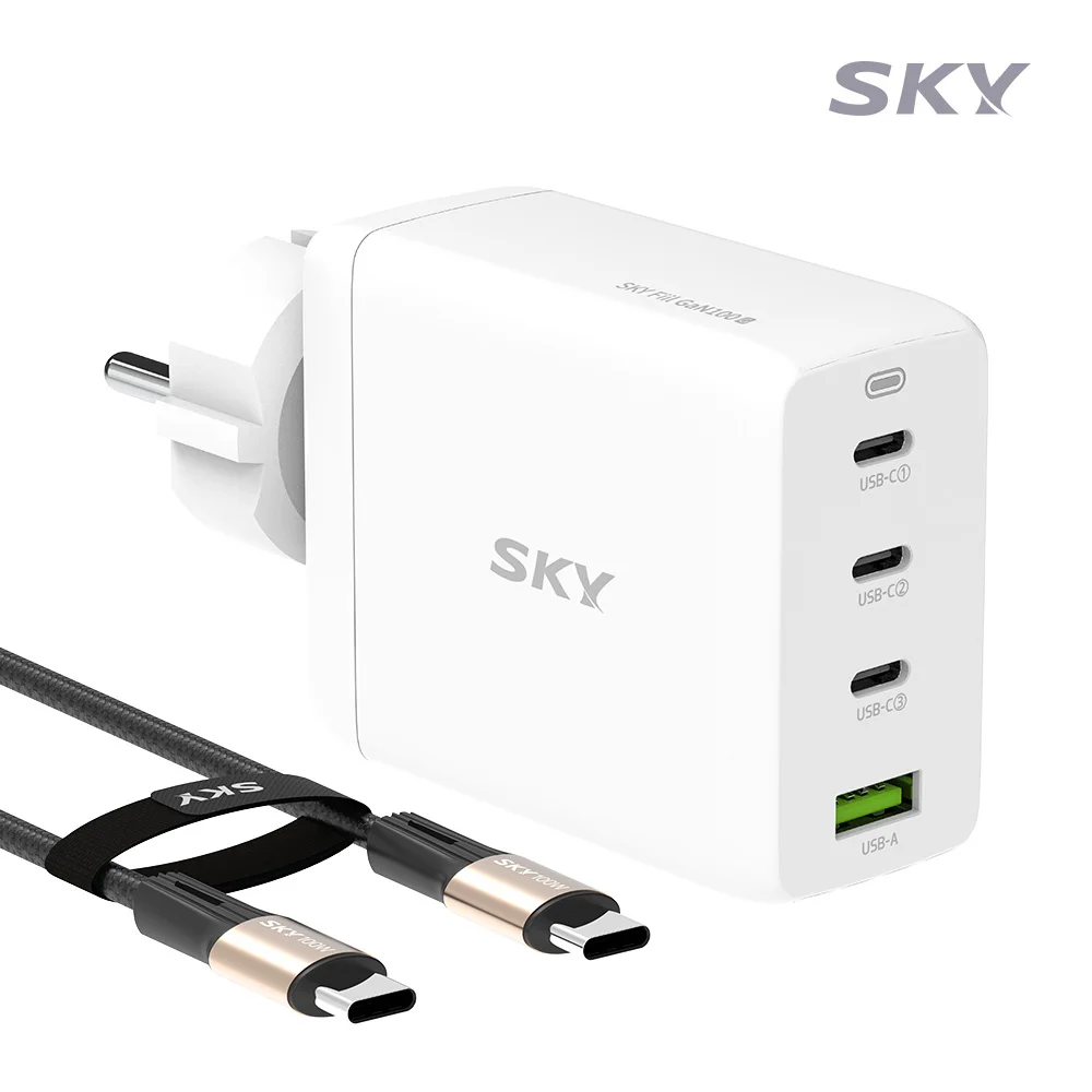 Sky Fill GaN 100W Grounded Multi-Port Ultra-Fast Charger with 4 Ports + Cable