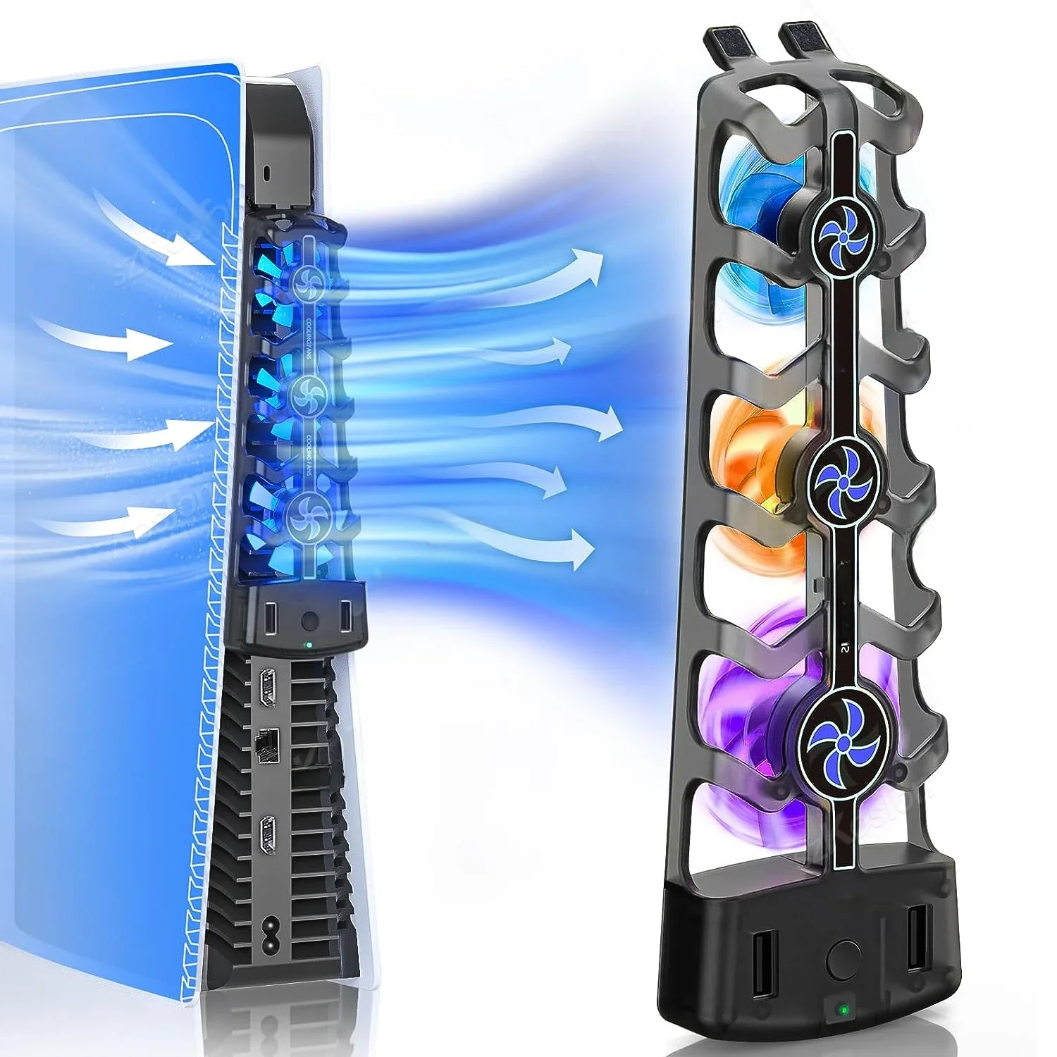 Ventilateur de refroidissement RGB pour système de refroidissement efficace PS5, ventilateurs de refroidissement silencieux à 3 vitesses pour accessoires de Console PS5, disque et édition numérique