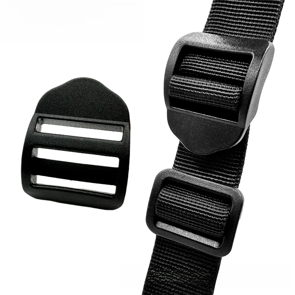 5 sztuk/opakowanie Czarny zamek drabinkowy/poślizg Tri-Glide Plastikowe klamry do pasków plecaka Taśma 20-38 mm — zdjęcie 2