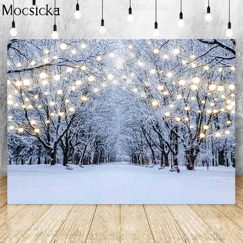 Toile de fond pour Portrait de bébé, arbre de noël, forêt d'hiver, flocons de neige, scène de forêt de pin, arrière-plan pour photographie, Studio Photo