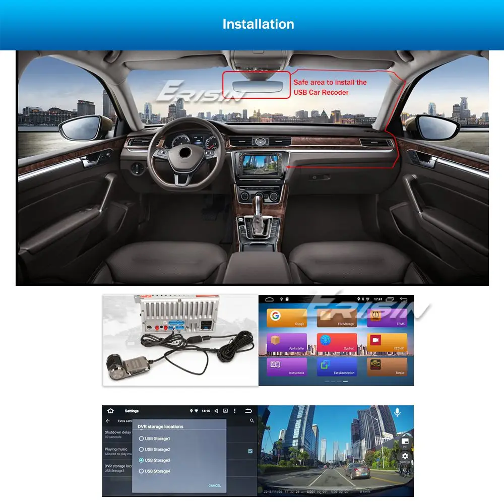 Erisin ES670K كاميرا سيارة HD 1080P داشكام مسجل DVR داش كام سيارة USB DVR حلقة تسجيل كاميرا السيارات كاميرا السيارة #5