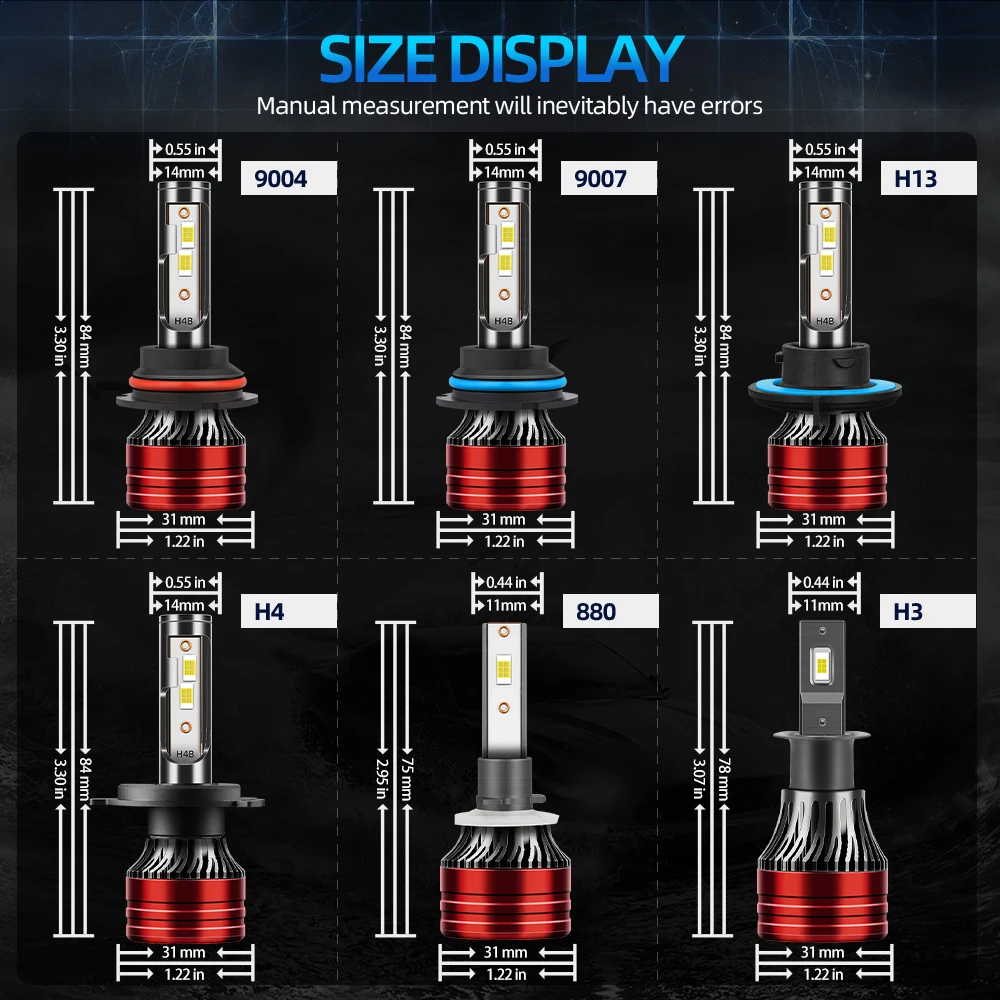 2 قطعة 9005 HB3 9006 HB4 LED المصباح 9007 H4 H13 مرحبا/لو شعاع المصابيح الأمامية 400% أكثر إشراقا LED تحويل عدة 6000K الأبيض #6