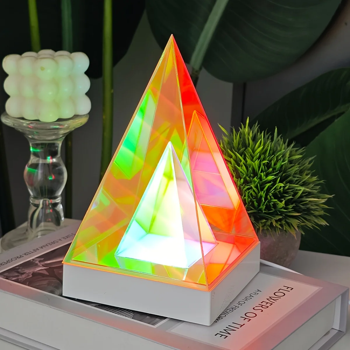 USB Powered RGB LED Modern Geometric Infinity Cube Table Lamp by Lighting Dimmable Push Button Uplight With Space Theme For Home