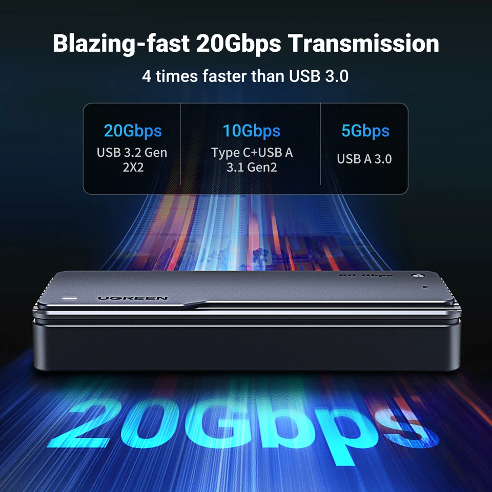 UGREEN 20Gbps NVMe SSD Case SSD Enclosure M.2 to USB3.2 Gen2x2 SSD
