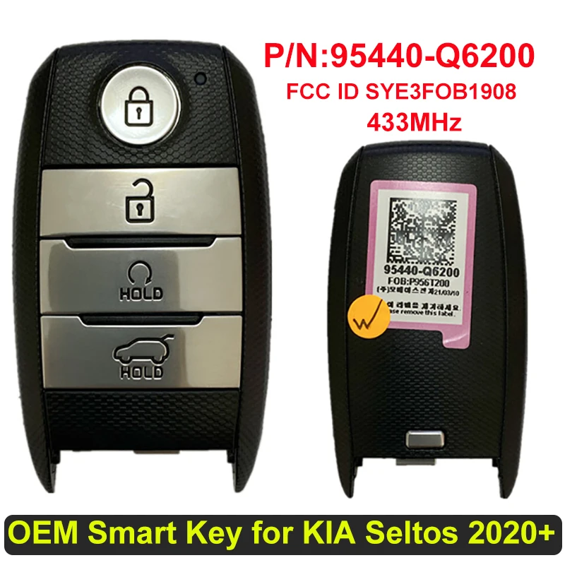 

CN051130 Genuine Smart Key For KIA Seltos 2020 Original Remote Control 4 buttons 433MHz FCC ID SYE3FOB1908 95440-Q6200