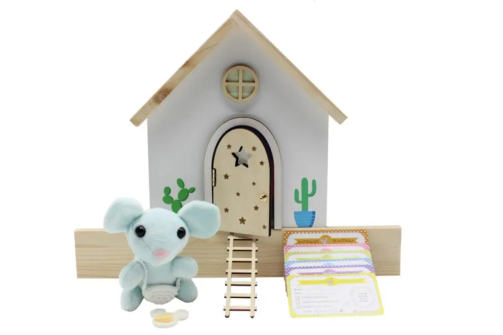 Little Mouse Pérez Casita baseboard door that opens!! Teddy with window and door bandoler that glow in the dark. House mouse Pérez crafts kids toys for girl toy boy falling teeth gift