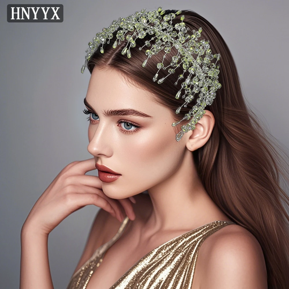 HNYYX -accesorios para el cabello con cuentas de cristal para mujer, tocado brillante con luz dorada, pieza de cabeza nupcial para boda, joyería, Tiara A200