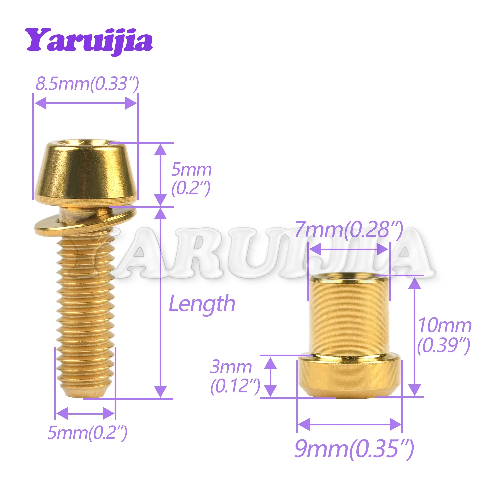 Yaruijia Titanium Moer M5 + Titanium Bout M5x16/18/20mm met Ring Zeskantschroeven voor 3T Stuurpen Voorvorkslot