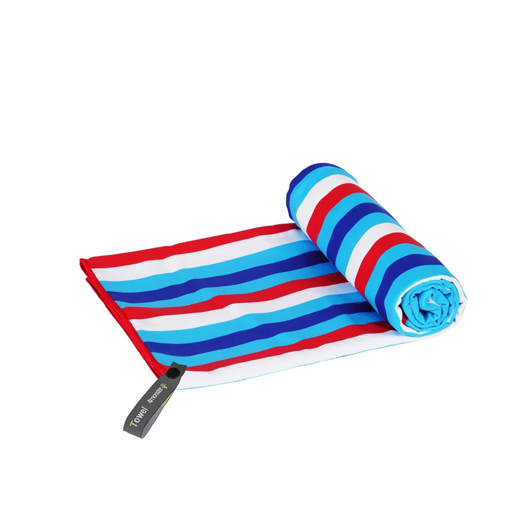 Microfiber beach towel, quick dry, rainbow color, sand-free, multi-color stripe