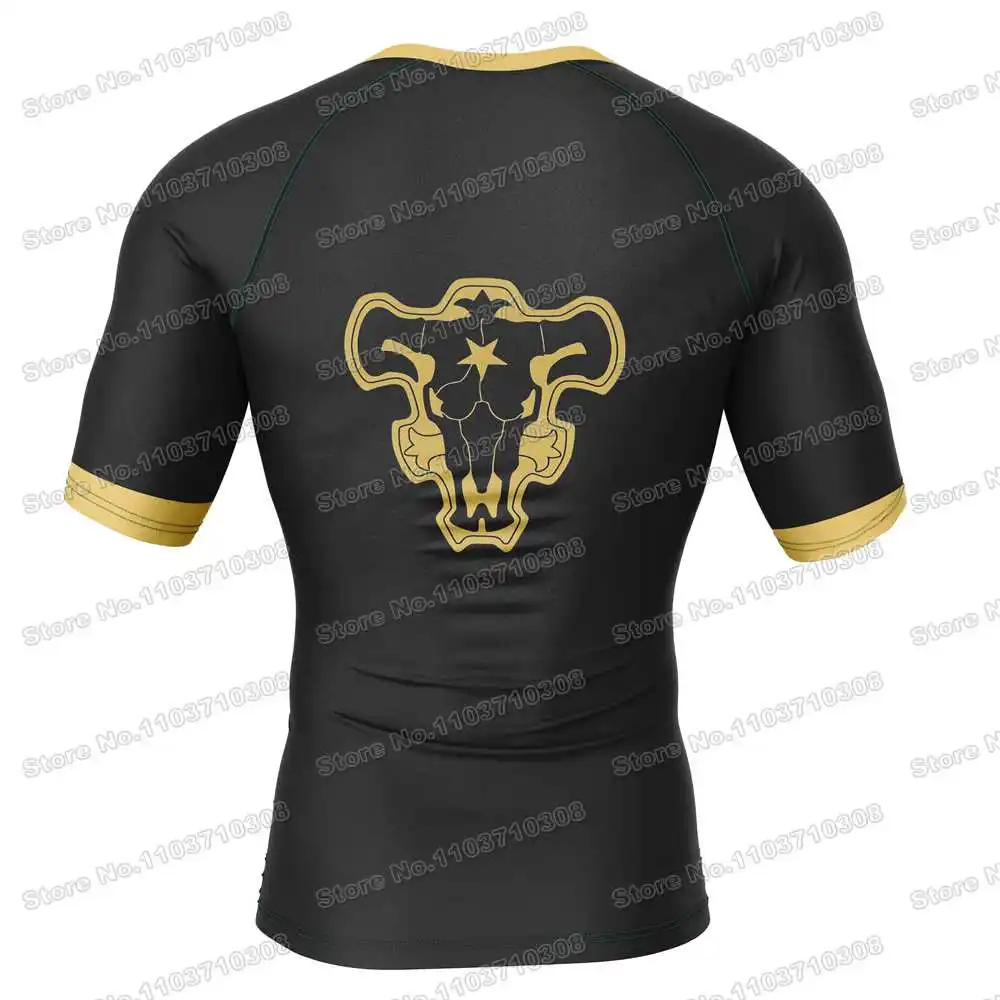 Black Clover Rash Guards Surfing Jersey Beach Skating Shirts Summer Swimwear Diving Gym MMA BJJ Men Jiu Jitsu Fitness Tops