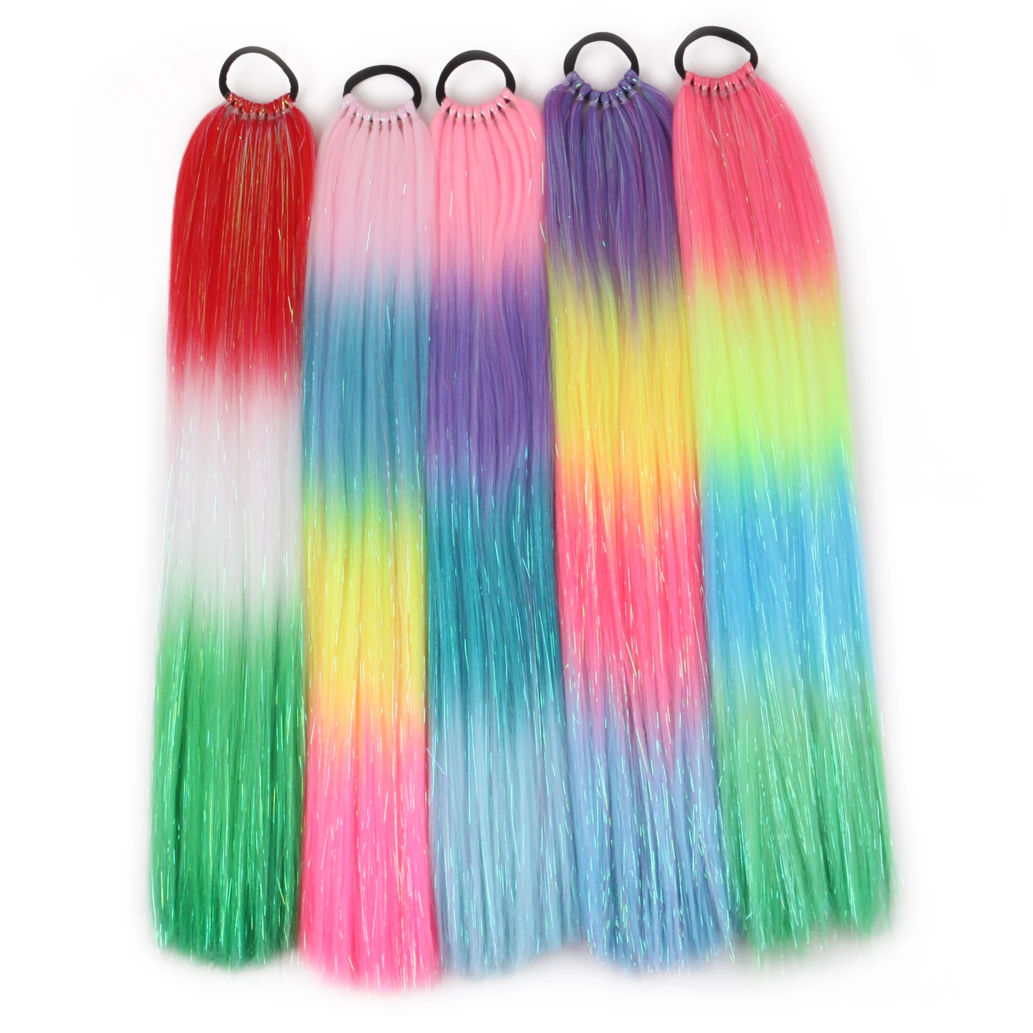 Tresses Synthétiques pour Festival Carnaval, 26 Pouces, 65cm, Pré-Tresses, 9 Sections, Tinsel Pailmétrage, Queue de Cheval Mixte