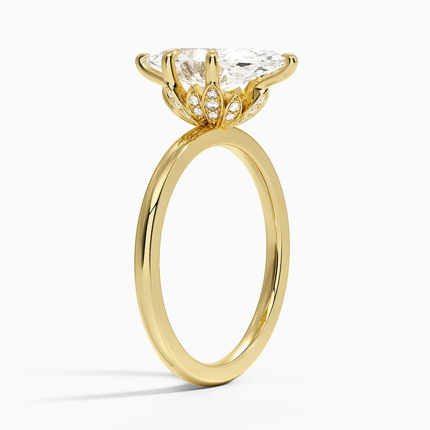 Marquise Cut Lab Grown Diamond Ring Real Yellow Gold Lab Diamond Rings Petal Six-Prong Lab Diamond Engagement Ring For Women