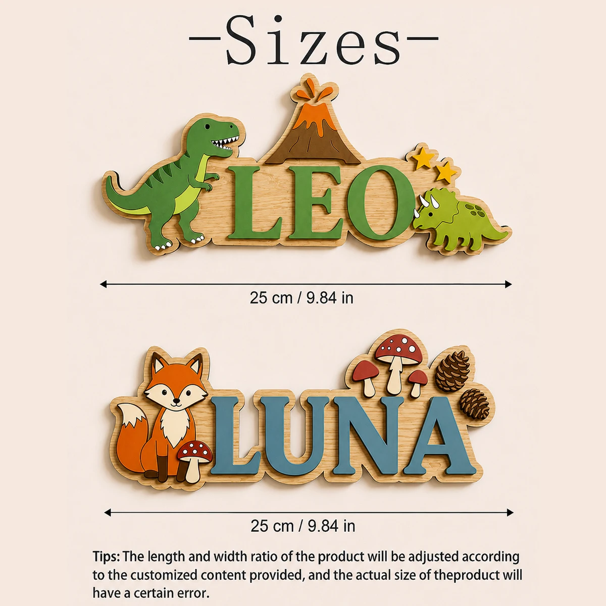 Custom 3D Layered Wood Name Sign, Personalized Kids Room Door Plaque, Dinosaur & Forest Animal Themed Wooden Name Plate.