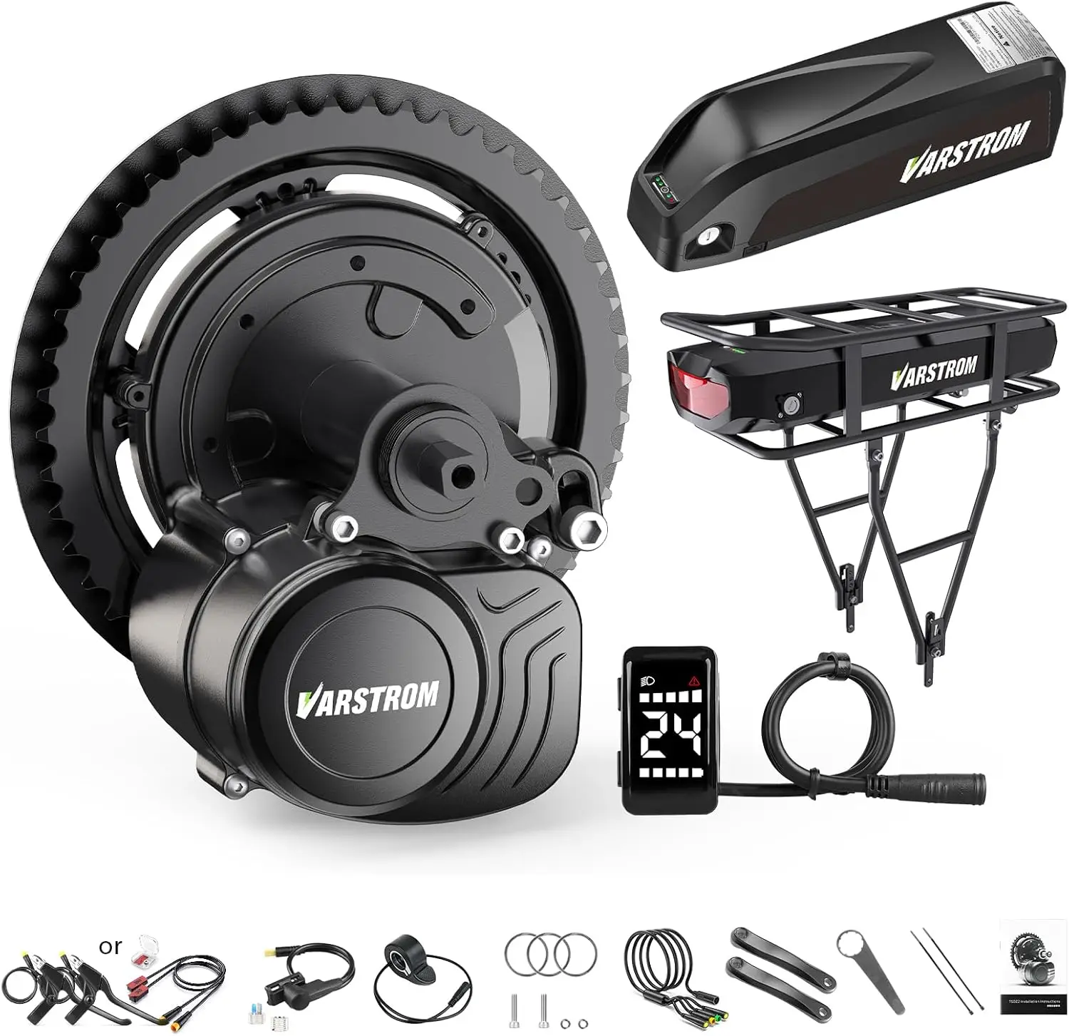 TONGSHENG TSDZ2B 36V 250W Mittelmotor-Umbausatz für Elektrofahrräder mit Drehmomentsensor, 42T Kettenblatt und optionalem Akku 20Ah 24Ah Downtube Hailong & Display EKD01 Bluetooth 0-5 Gangstufen,