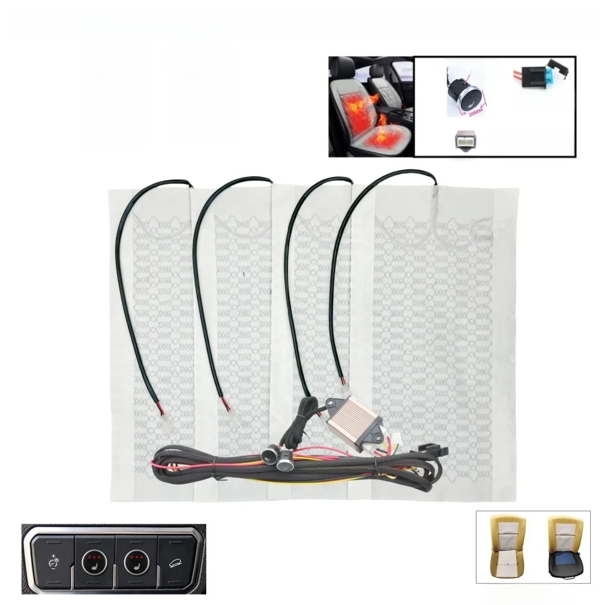 Car Seat Heater Universal 12V Carbon Fiber Fast Heating Heat Pads 3 Levels Dual round Control Switch With Harness Winter Warmer
