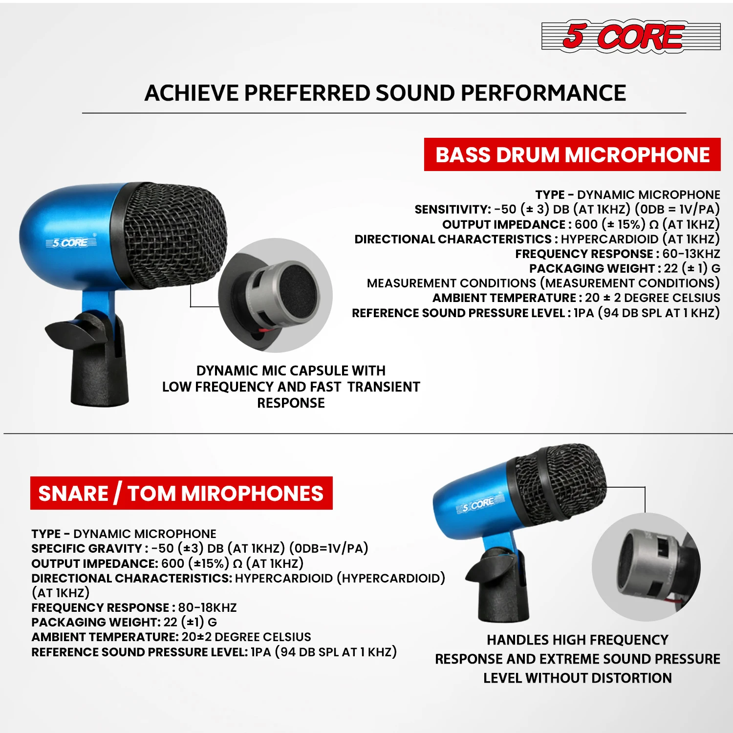 5 Core Conga Mic Snare Tom Set - Xlr Microphone Condenser ulasan dan harga
