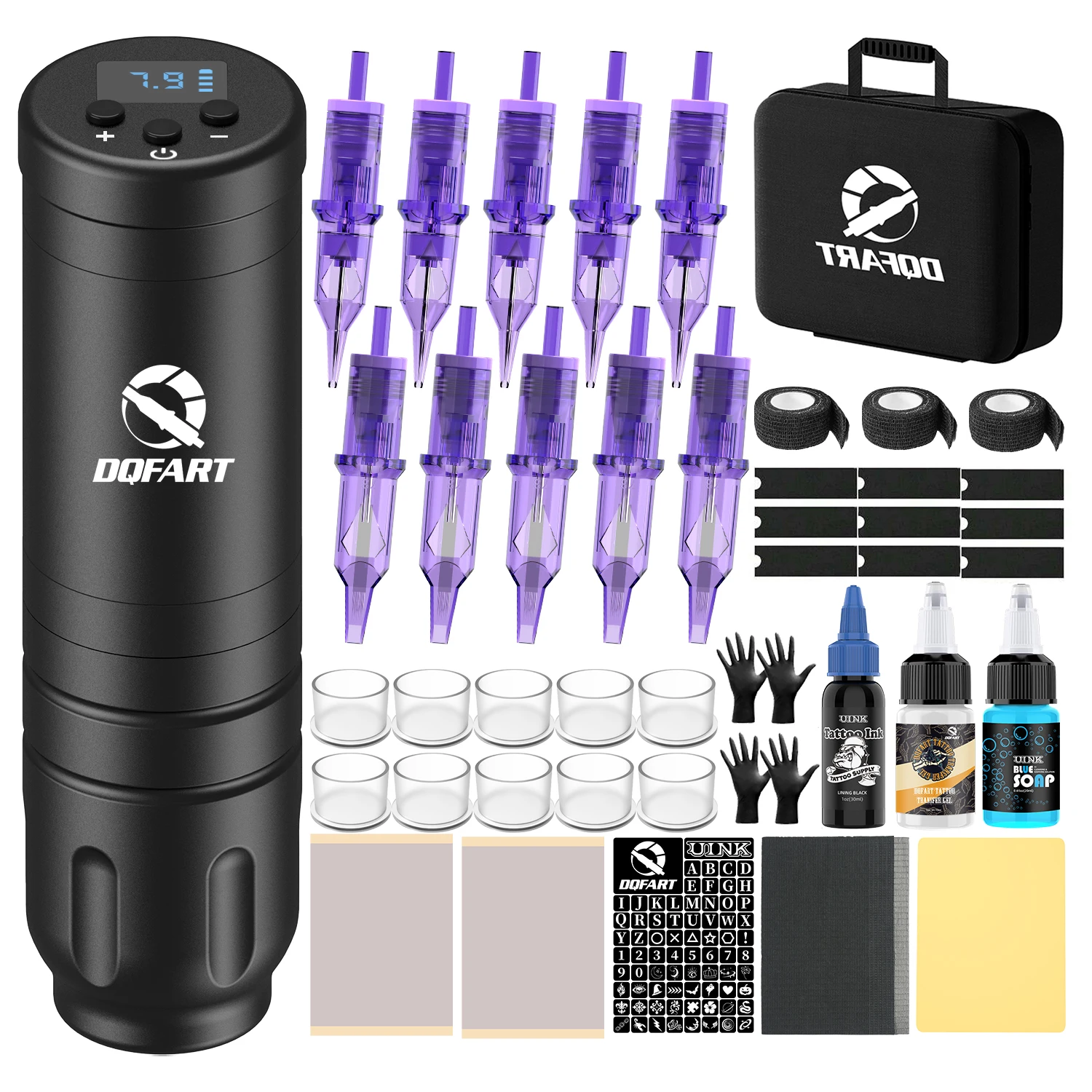 

DQFART Tattoo Kit Wireless Tattoo Machine With 5RL/5M1 Tattoo Needle Tattoo Pen For Tattoo Artist Tattoo Accessories