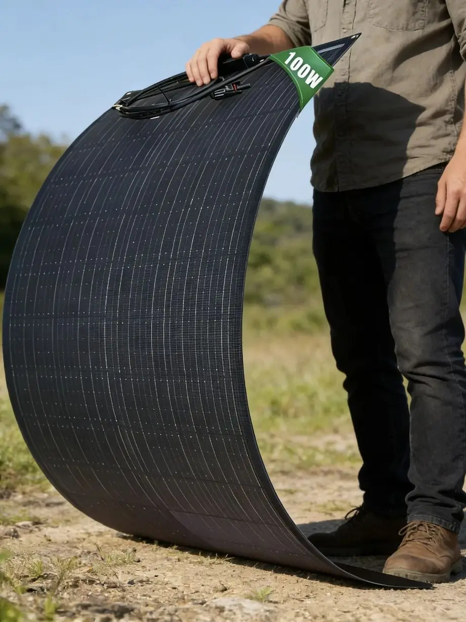100W 18V Flexibles Solarpanel, Hocheffizientes ETFE-Solarpanel, Leichtgewichtige PV-Module für 12V-Batterien, Outdoor, Camping, Wohnmobil, Boot