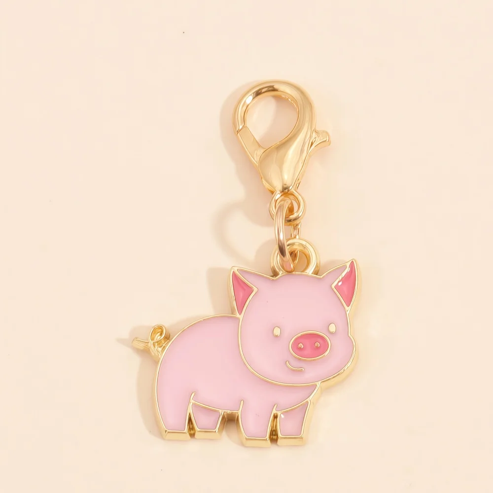 10Pcs Cute Enamel Horse Pig Animal Charms with Lobster Clasps Pendants for Jewelry Making Knitting Stitch Markers Sewing Tools