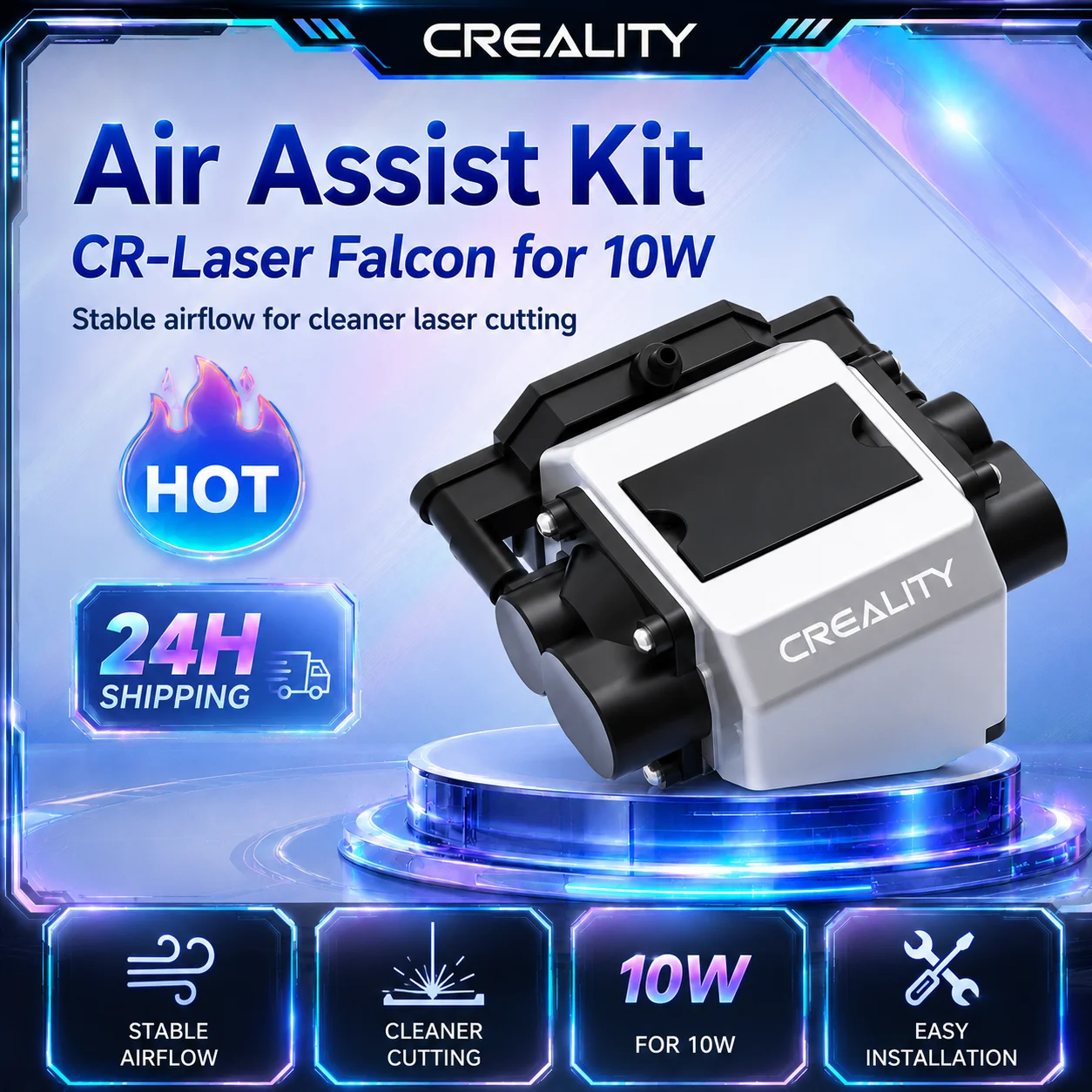 

Creality CR-Laser Falcon 10W Air Assist Kit Upgrade - Strong or Laser Engraving Machines Airflow Low Noise Workbench Accessory f