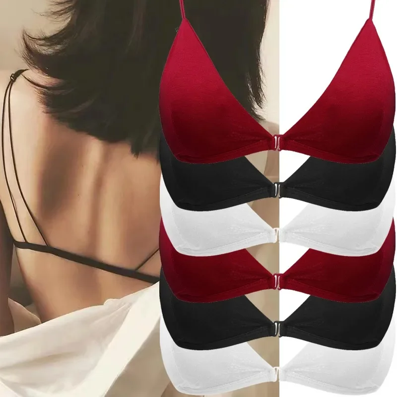 Soutien-gorge Sexy à bretelles fines, bouton avant, beau dos, cou, bonnet Triangle, conception de boucle avant, bretelles pour dames, Bralette sans fil