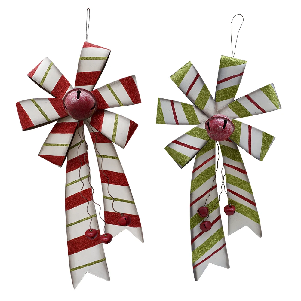 2 pcs Large Christmas Wreath Bow Hanging Ornament Set, 22