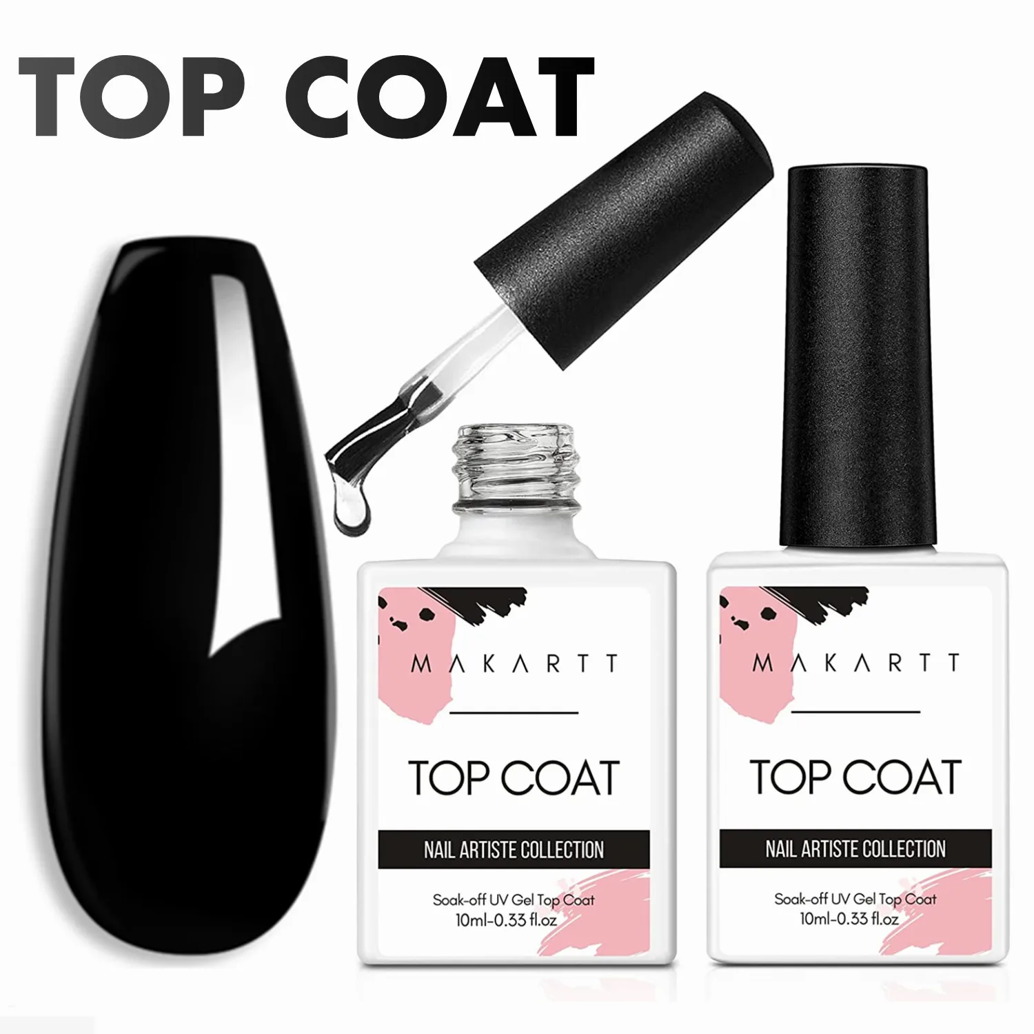 Makartt Gel Top Coat - 2PCS No Wipe Top Coat Gel Nail Polish High Glossy Shine Finish Long Lasting, 10ML Clear Soak Off UV/LED