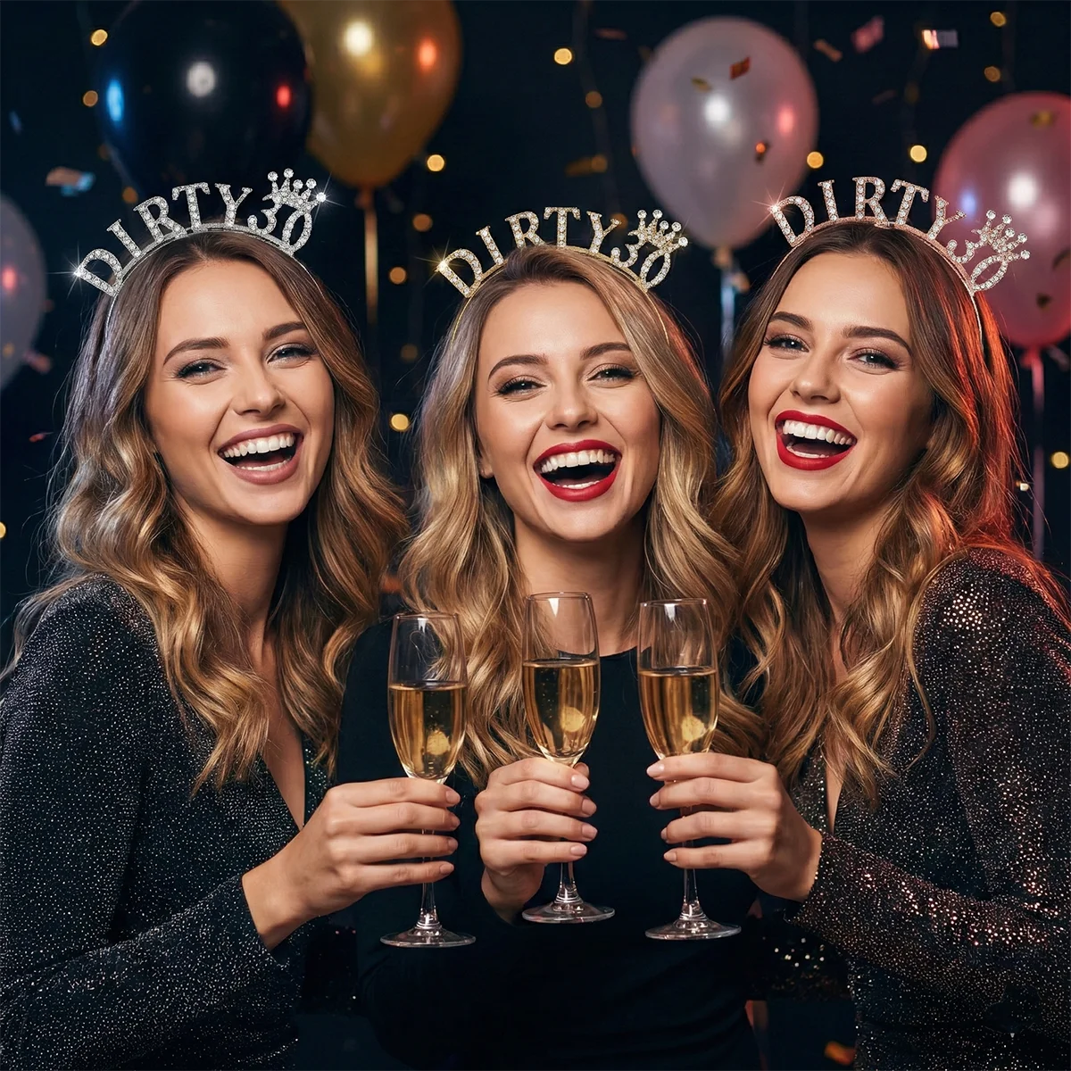 Crystal Dirty 30 Tiara-Stirnband, Krone zum 30. Geburtstag für Frauen, Party-Dekoration, Jubiläumszubehör, Foto-Requisiten, Gold-Silber-Geschenk