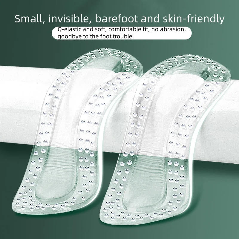 2 Pairs of GEL Heel Stickers Crescent Shape Soft Anti-scratch & Anti-falling Invisible Heel Stickers Pelletized Massage Self-adh
