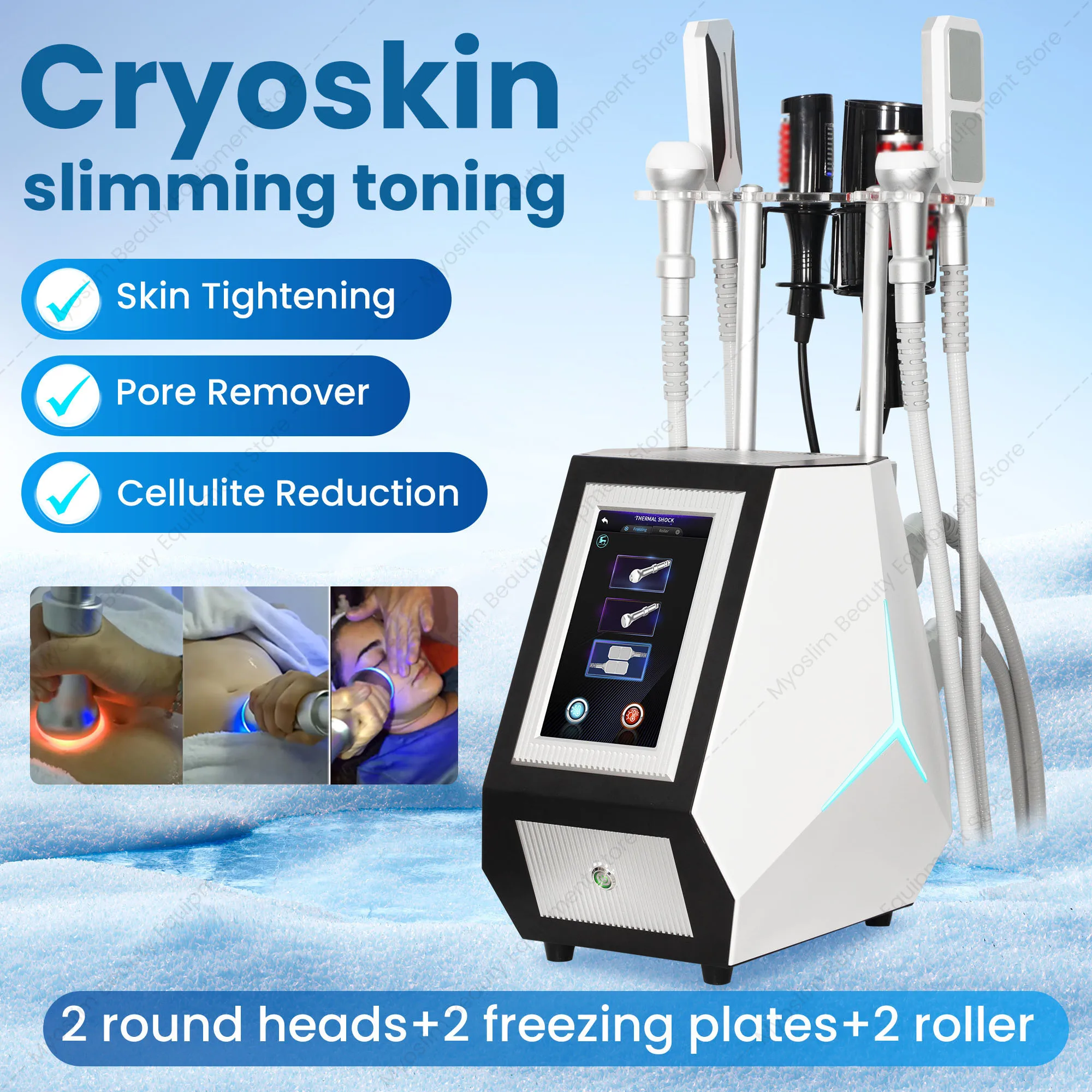 Multi-functional freezer rollers Cryo Tshock Body Slimming Therapy Fat Burning Cooling Shock Wave Therapy Cellulite Reduction