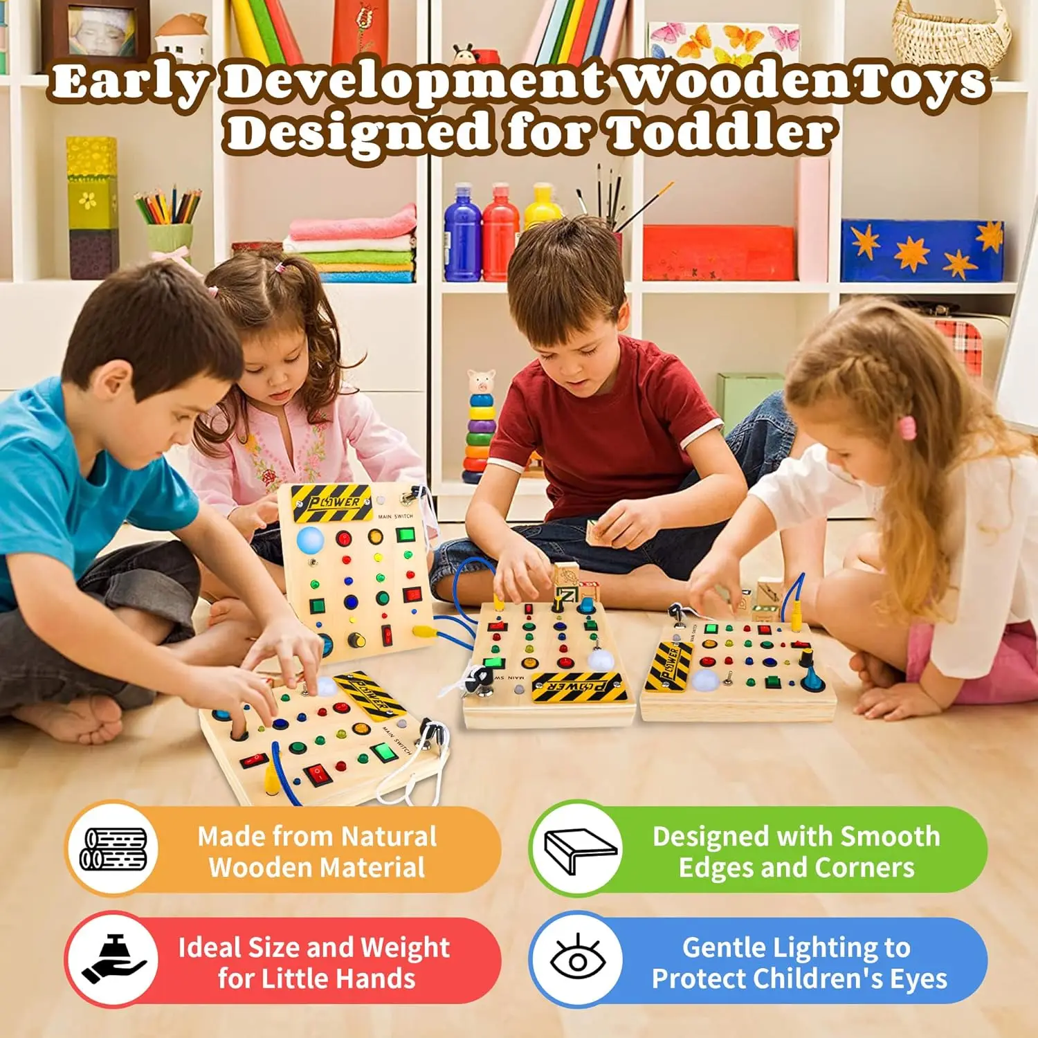 Montessori criança brinquedos bebê de madeira ocupado placa sensorial brinquedos com interruptor luz placa controle atividades motoras finas brinquedos para crianças