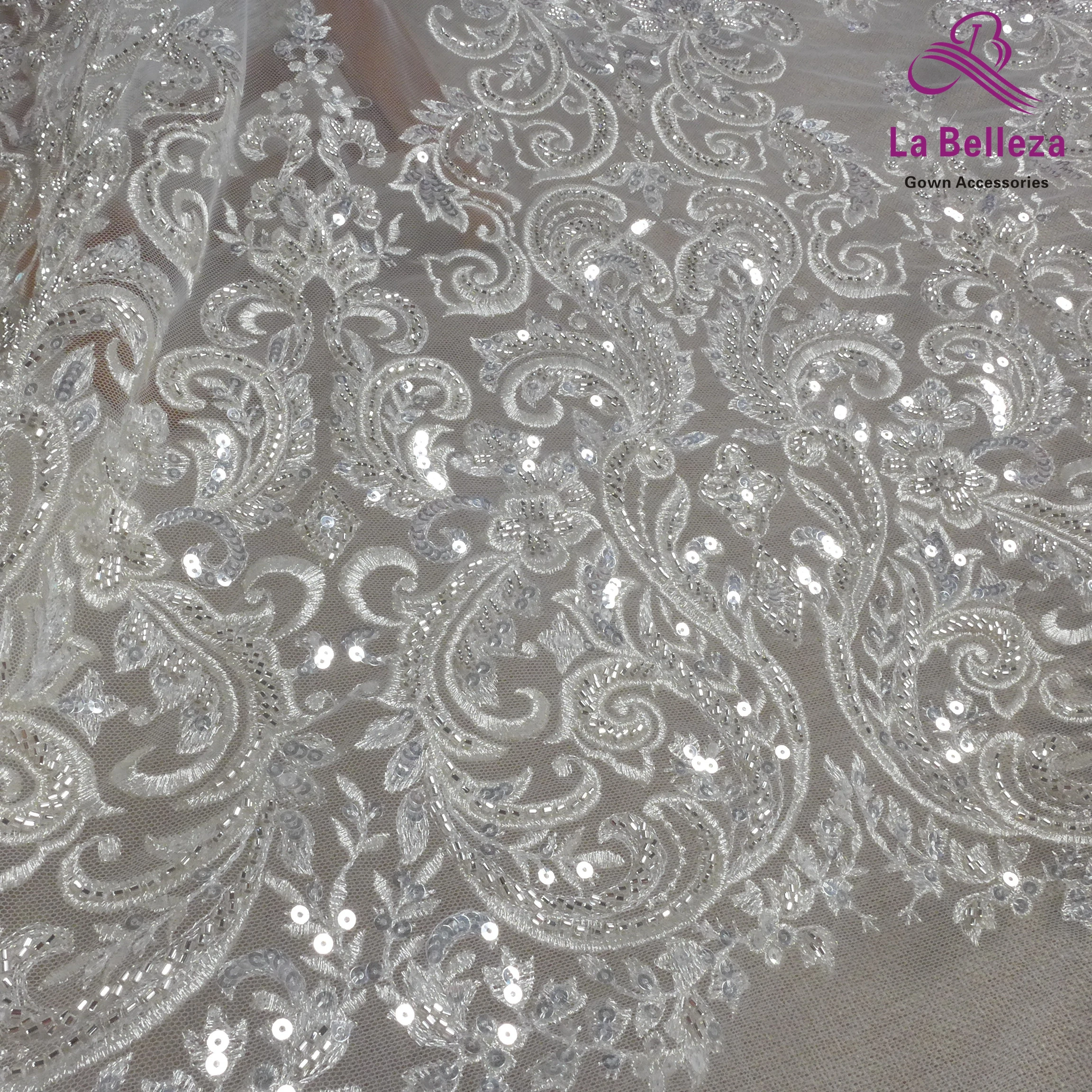 La Belleza 2021 fashion bridal lace,Large patterns lace fabric,silver beading wedding dress lace fabric 51\'\' width 1 yard