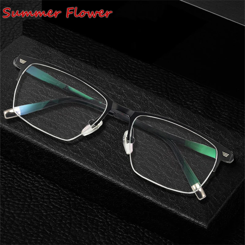 Top Quality Gentleman Optical Eyewear Pure Titanium Prescription Glasses Frame Half Rime Flexible Design Women Eyeglasses