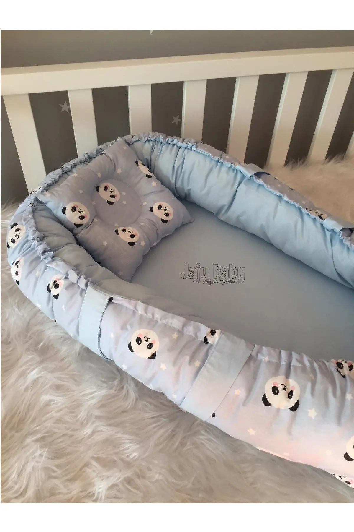 Handmade Blue Panda Design Luxury Orthopedic Babynest