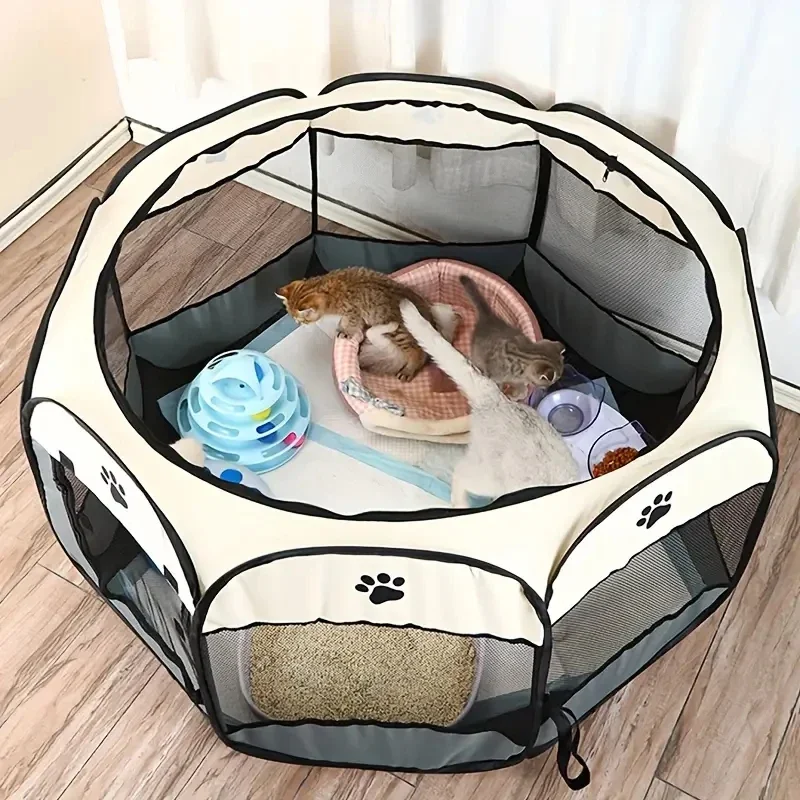 Zwangerschapskamer voor katten achthoekig hek voor huisdieren Oxford-doek waterdicht en krasbestendig opvouwbare tent voor huisdieren kattennestkennel - afbeelding 2